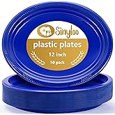 SINYLOO Blue Plastic Plates Disposable 12" x 10" - Party Plates for Supplies and Decorations, Baby Shower, Wedding, Picnic, Dessert, Salad - 50 Count Dinner Plates