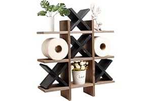 GENMOUS & CO. GENMOUS Handmade Tic Tac Toe Toilet Paper Holder Stand with 4pcs Wooden X, Funny Wall Mounted Toilet Papers Storage with Shelf, Farmhouse Toilet Paper Roll Storage for Guest Bathroom or Toilet Décor