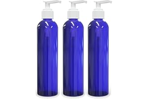 BRIGHTFROM Empty Lotion Pump Bottles, 8 Oz BPA-Free Refillable Plastic Containers, PETE1 Cobalt-Blue, Great for - Soap, Shampoo, Lotions, Liquid Body Soap, Creams and Massage Oil's (Pack of 3)