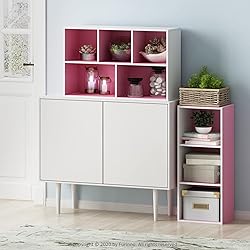 Furinno 3-Tier Open Shelf Bookcase, White/Pink