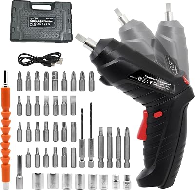 MQFORU 3.6V Cordless Screwdriver 48 in 1 Kit with LED USB Charge Dual Handle