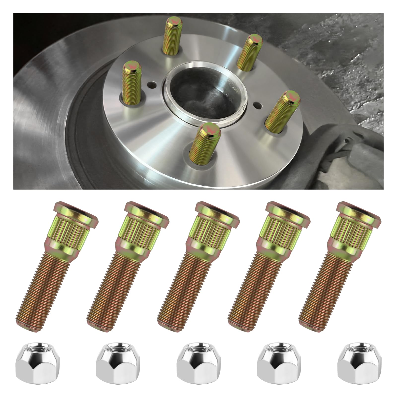 View 1 of 1/2" 20 Wheel Studs and Lug Nuts Kit OEM#007-122-00,5-Pack Trailer Wheel Studs & 1/2-20 Lug Nuts Replacement,High-Strength Tire Stud Car Accessories for Trailer Wheels Hub