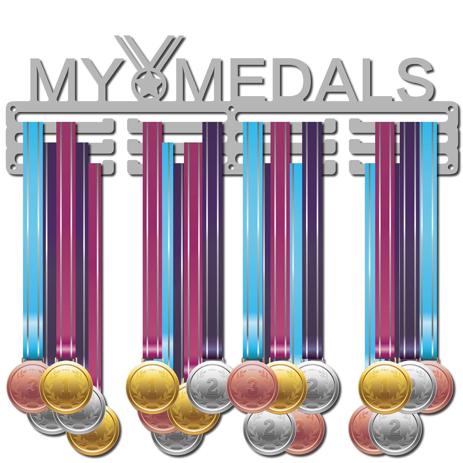 CREATCABIN My Medals Holder Sport Hanger Display Stand Wall Mount Decor Medal Holders for Sports Home Badge 3 Rung Medalist Running Gymnastics Over 60 Medals Games 15.7inch