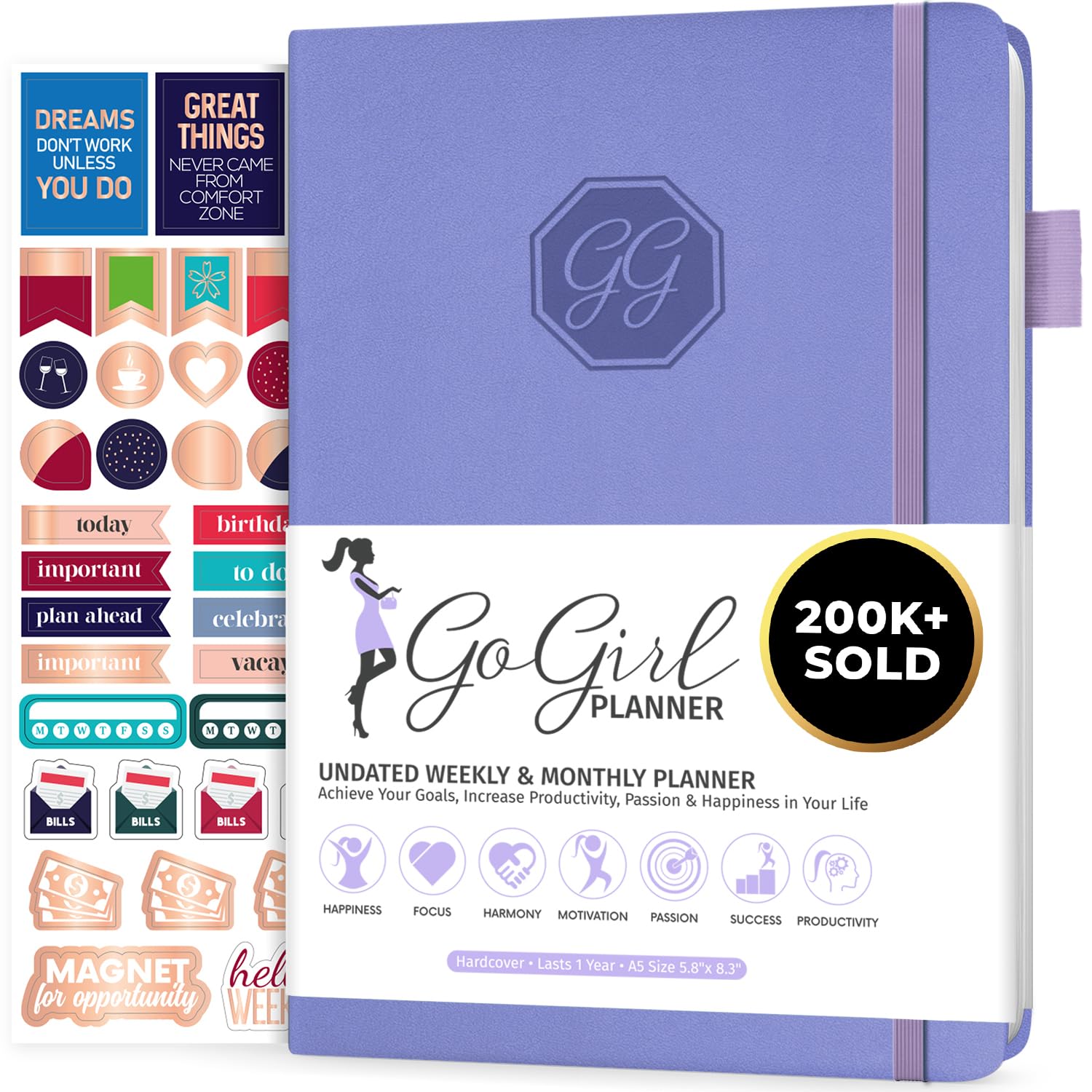 GoGirl Planner and Organizer for Women – Compact Size Weekly Planner, Goals Journal & Agenda to Improve Time Management, Productivity & Live Happier. Undated – Start Anytime, Lasts 1 Year – Lavender