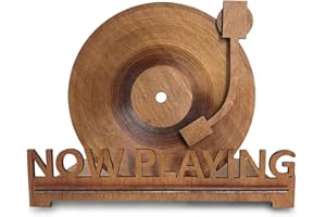 HEATHER & WILLOW Now Playing Vinyl Record Holder for Record Player Stand | 3D Laser Rustic Vintage Now Spinning Vinyl Record Storage Stand Display | Wooden Sleeves for Music Albums