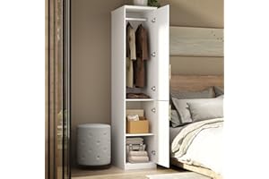 Hitow 2 Door Wardrobe Armoire Closet, 15.7" W Wardrobe Storage Cabinet with 3 Tiers Shelf & Hanging Rod, Slim Narrow Wardrobe Armoire Dresser for Bedroom Clothes Organizer, White