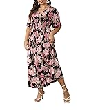 OSTOO Women's Plus Size Hawaii Empire Waist Bat