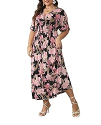 OSTOO Women's Plus Size Hawaii Empire Waist Bat