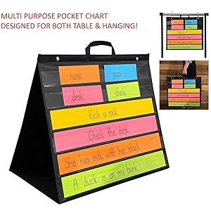 PDX Reading Specialist Double Sided Black Table/Hanging Pocket Chart | Best Classroom & Homeschool Teaching Supplies | Ideal for Sight Words, Sentence Strips, Reading Games, Visual Organization