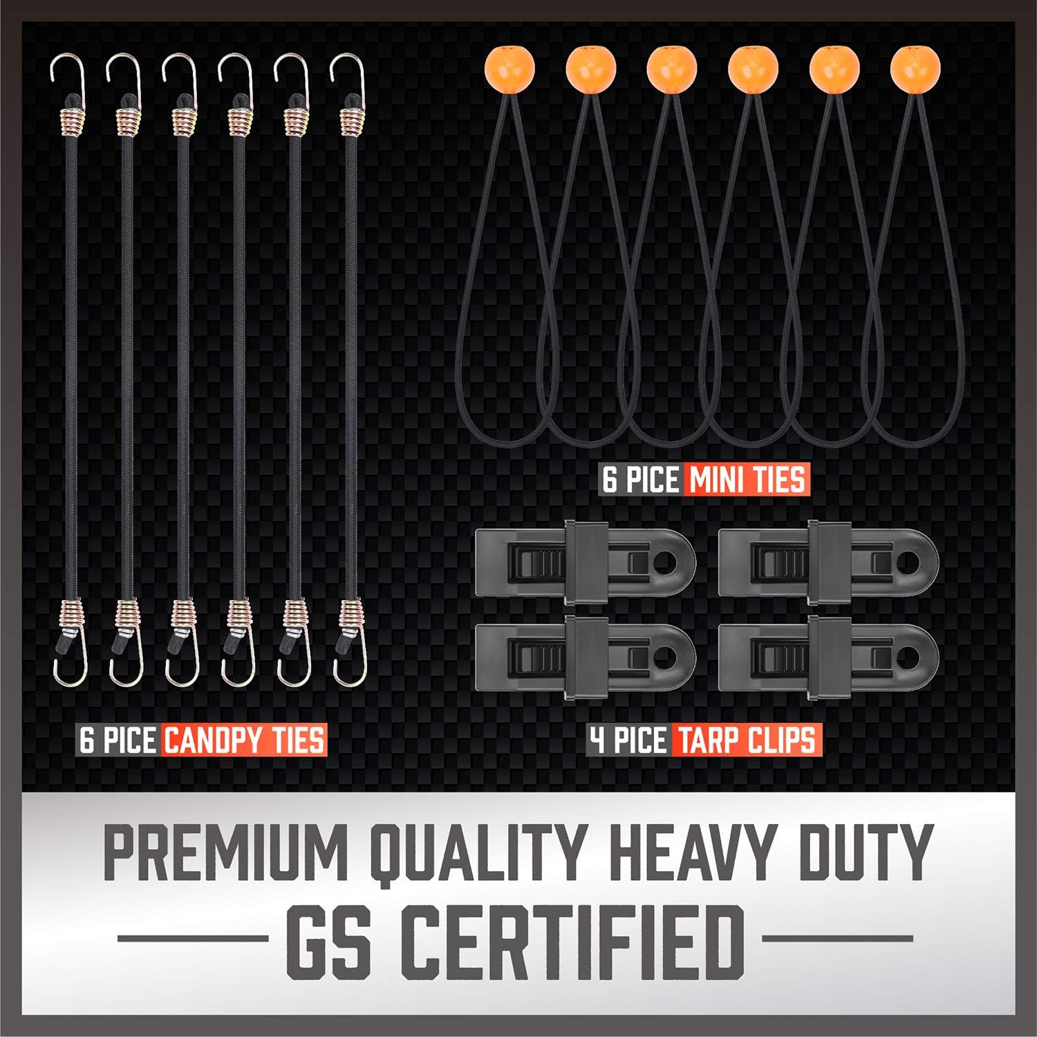 HORUSDY 30-Piece Premium Bungee Cords Assortment Jar, Includes 10”, 18”, 24”, 32”, 40” Bungee Cords, 8”Canopy/Tarp Ball Ties and Crocodile Mouth Tarp Clips - - 