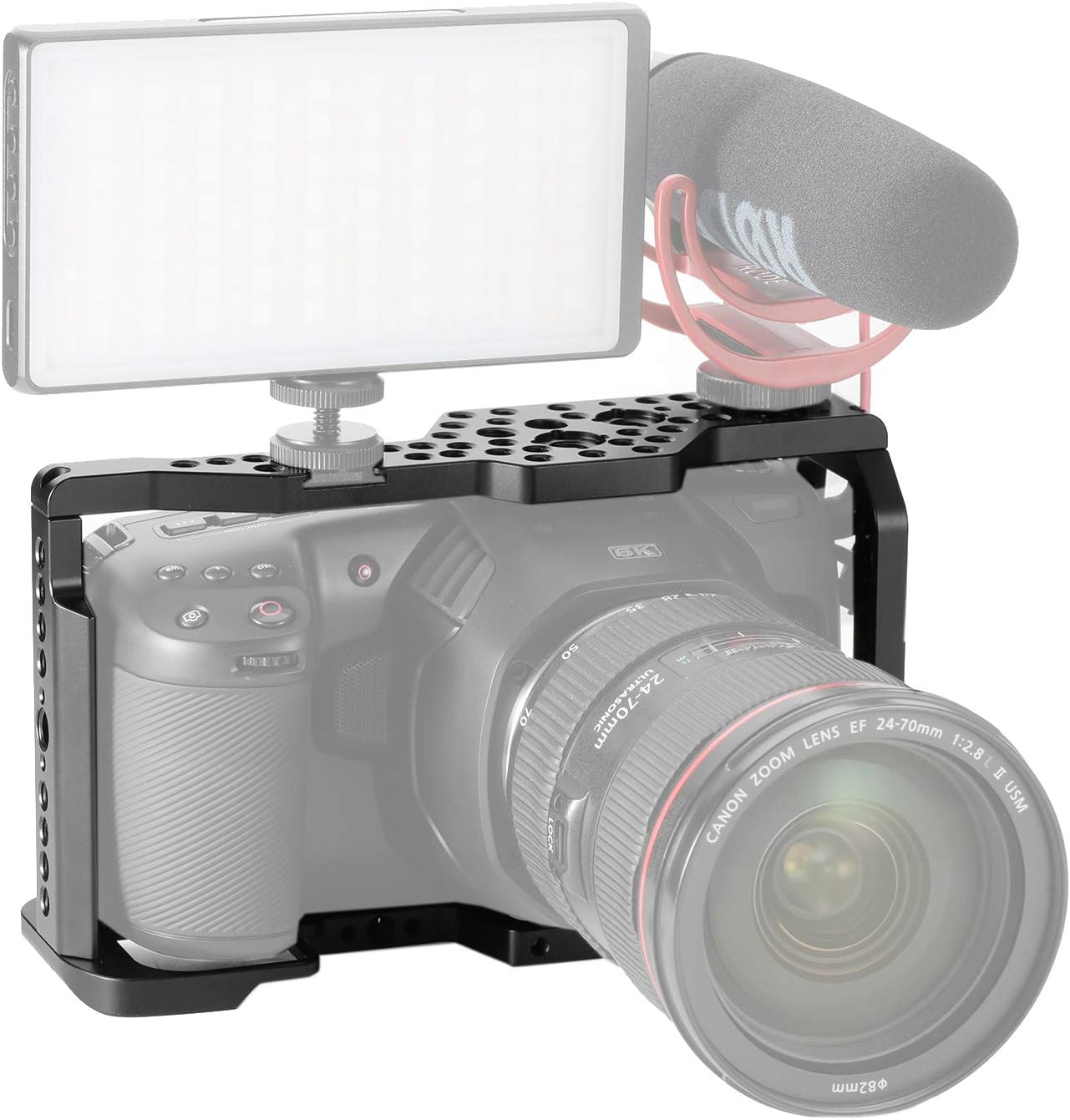 Camera Cage Compatible for BMPCC 4K & 6K Video Rig for Blackmagic Design Pocket Cinema Camera 4K & 6K with Universal 1/4" 3/8" Cold Shoe Mount