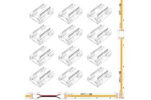 ​EMITEVER 8-in-1 LED Strip Connectors 12pcs, 2 Pin 10mm COB Tape Lights Terminal Connectors 8 Types Solderless Transparent Connection for​ 5V 12V 24V（Straight, Corner, Strip to Strip, Strip to Wire）