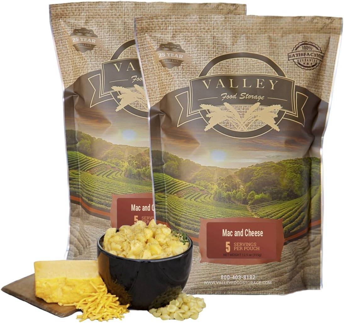 Valley Food Storage Freeze Dried Food - Mac and Cheese - Non Perishable, Emergency Food - Essential for Backpacking, Camping and Hurricane Supplies