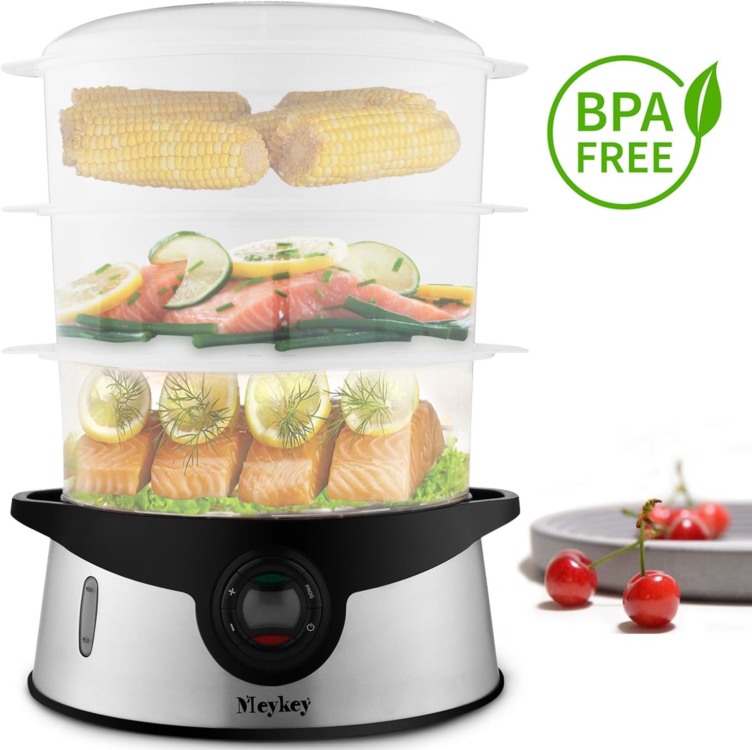 9.5 Quart Food Steamer BPA Free with LCD Digital Display, Rendio 3 Tier Stackable Baskets Vegetable Steamer with Rice and Grains Tray, Electric Steamer 800W Fast Heat up