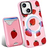 Toycamp for iPhone 14 Case, for iPhone 13 Case - Compatible with Magsafe Credit Card Holder Wallet Magnetic Cute Women Teen Girls Kawaii Girly Unique Strawberry Design Phone Cover for iPhone 14/13