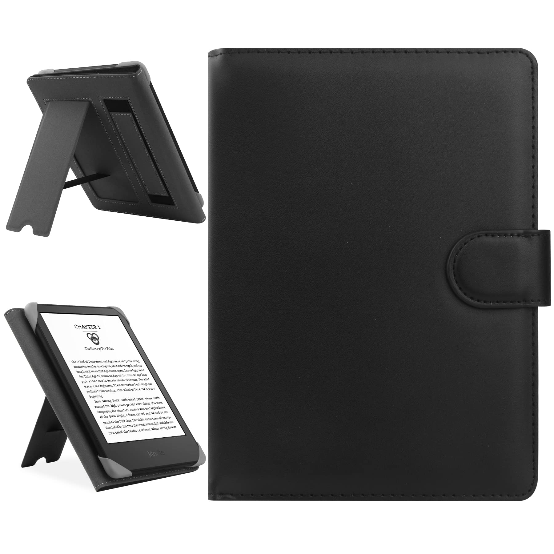 HoYiXi Universal Case Compatible with 6.8" Kindle Paperwhite/6" All-new Kindle 2022 & 2019/Kobo Clara HD/Kobo Clara 2E Leather Stand Cover for 6-6.8'' PocketBook/Tolino/Sony E-Book Reader, black