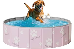 mandla Foldable Dog Pool,Hard Plastic Kiddie Pool for Kids,Foldable Pools for Pet Bathing,Portable PVC Dog Bathtub Outdoor Kids Swimming Pool for Pets Indoor(Pink Foot,32x12in)