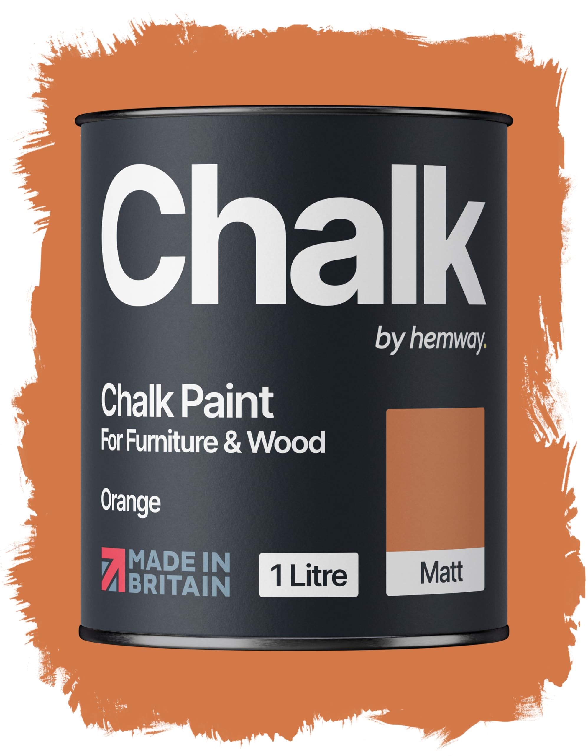 Hemway Chalk Paint Orange Furniture Paint 1L, Matt Finish Shabby Chic, Chalk Furniture & Walls, Quick Dry & 1 Coat