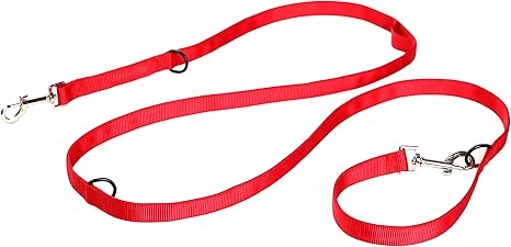 Correa de Perro Multifuncional de Nylon Doble Cuerda Trenzada, 200x2cm Correa para Correr Ajustable en Rojo