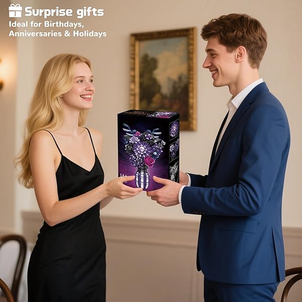 BRIXVIBE FLOWERS BUILDING SET COMPATIBLE WITH LEGO FLOWERS, PURPLE BOUQUET PLANT WITH VASE BOTANICAL COLLECTION FOR ADULTS & WOMEN & GIRL 14+