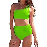 Buauty Women's Bikini Swimsuits Two Piece Bathing Suit with One Shoulder Top and High Waisted Tummy Control Bikini Bottom