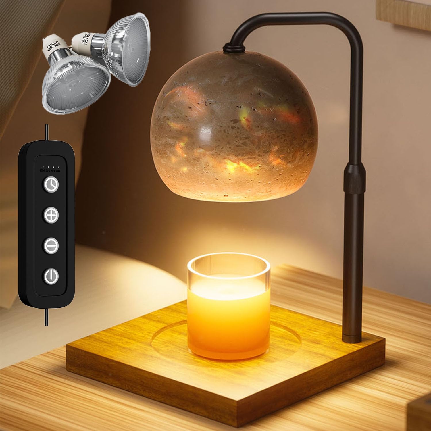 Photo 1 of ***HAS BASE AND LIGHT STEM ONLY/ MISSING ASSEMBLY PIECES*** VANCE HOME Candle Warmer Lamp With Timer, Adjustable Height Dimmable for Bedroom, Wax Lamp for Scented Candles With Marble, 2 Bulbs House Warming Gifts for Mom (Ball)