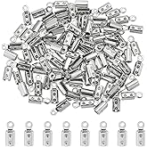 UNICRAFTALE About 100pcs Folding Crimp Ends Crimps Ends Fold Over Cord Ends 2.5mm Inner Dia Terminators Clamp End Tips Jewelry Finding Kit for Bracelets, Stainless Steel Color