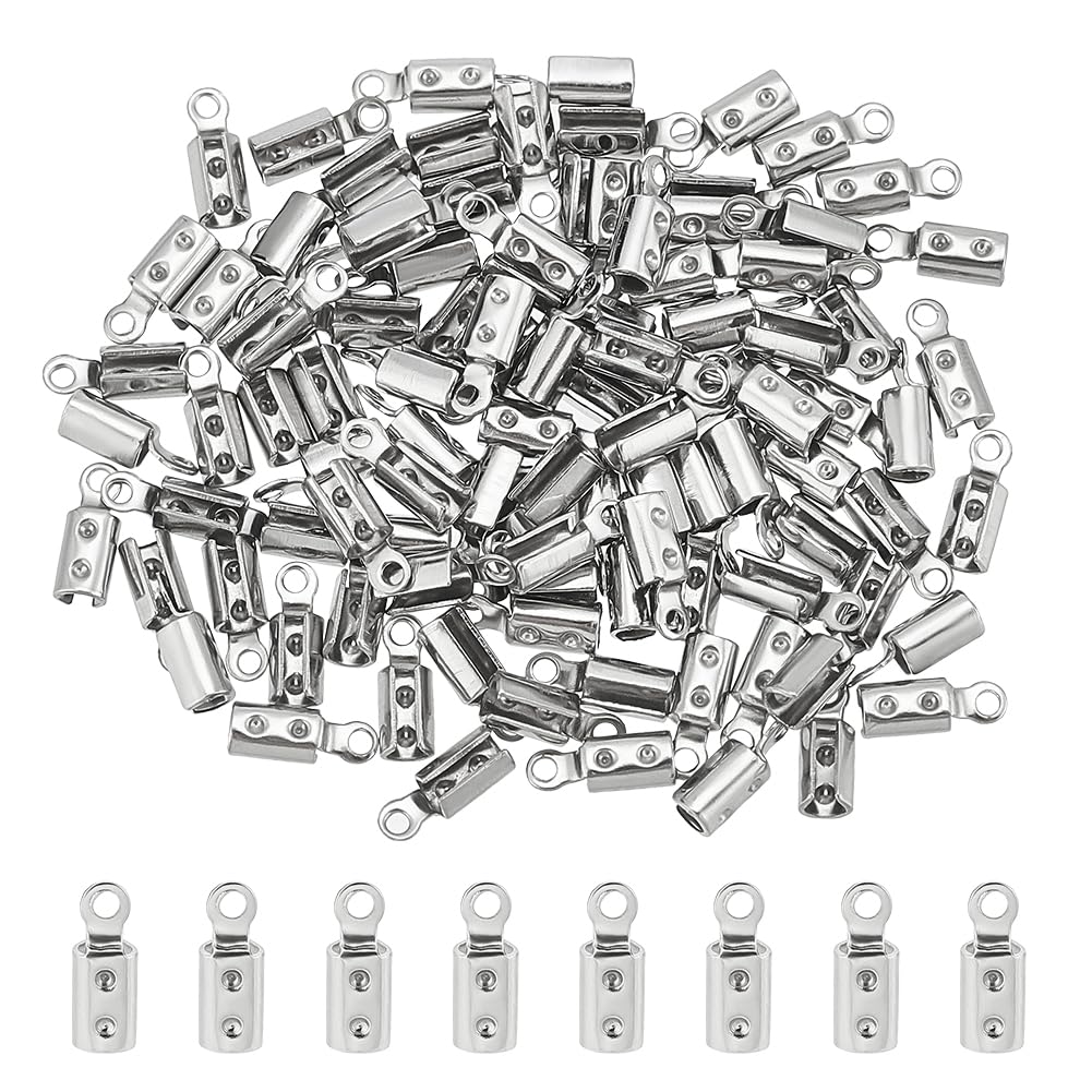 UNICRAFTALE 100pcs Folding Crimp Ends and Tips - 2.5mm Inner Dia Terminators - Jewellery Making Kit for Bracelets