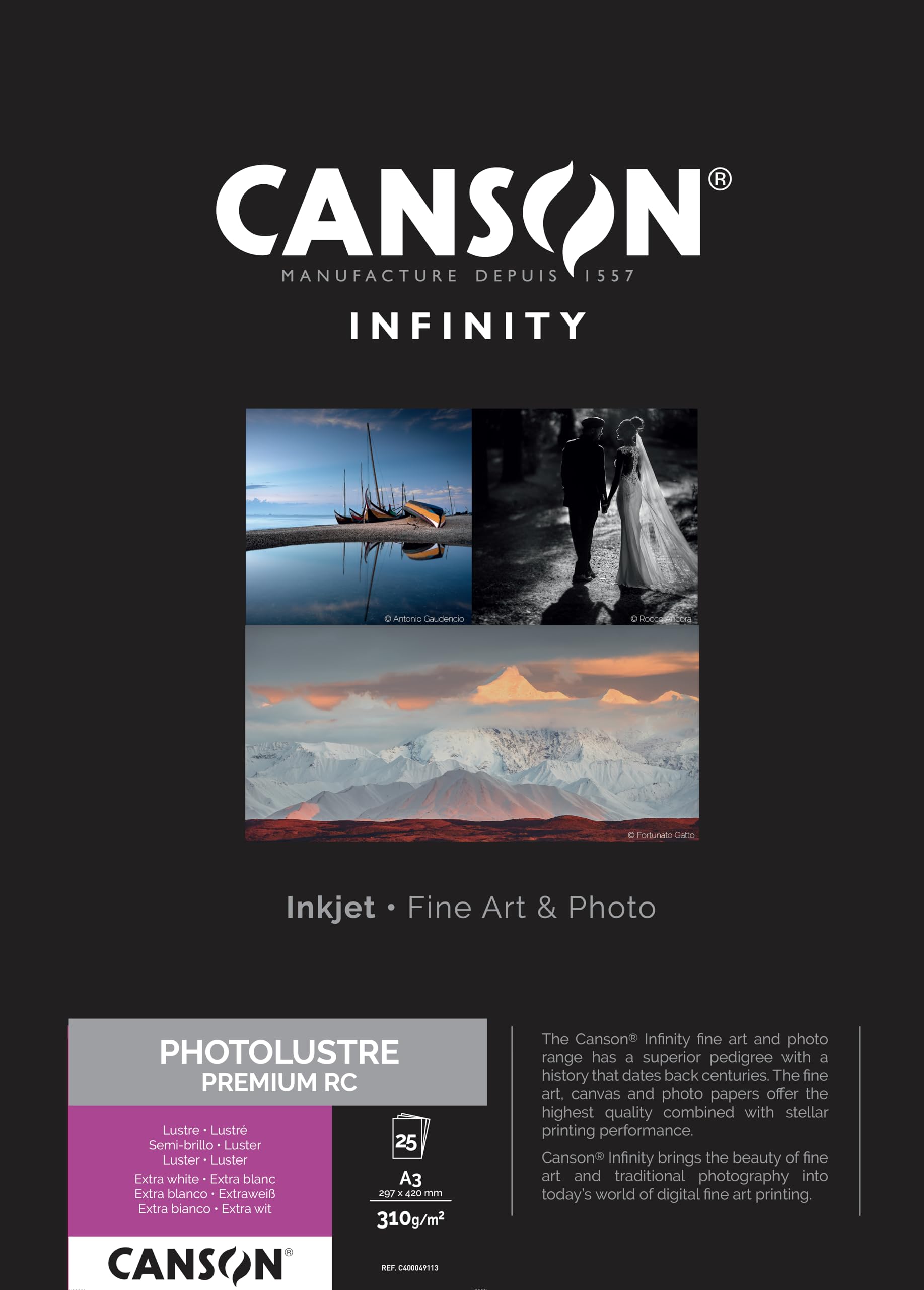 CANSON Infinity Photo Lustre Premium RC 310gsm A3 Photo Paper, 25 Extra White Sheets, Ideal for Professional Photographers