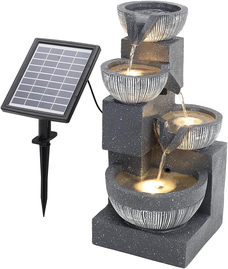 BTGGG Solar Powered Outdoor Fountain Garden Water Feature with LED Lights