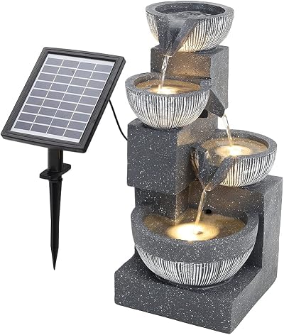 BTGGG Solar Powered Outdoor Fountain Garden Water Feature with LED Lights