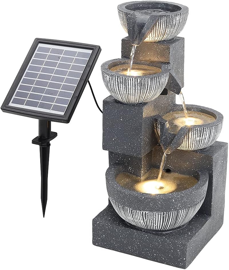 BTGGG Solar Powered Outdoor Fountain Garden Water Feature with LED Lights