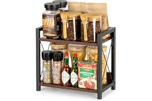 ANBOXIT Counter Coffee Bar Organizer, Coffee Station Organizer for Countertop, Wooden Kitchen Counter Organizer, 2 Tier Counter Spice Rack, Small Shelf Organizer for Kitchen, Office, Home - Brown