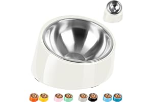 Petvillage Dog Bowl,15° Tilted Dog Bowl Non-Slip & Non-Spill Pet Feeder with Elevated Detachable Melamine Stand, Easy to Get Food Dog Dish, L/2.5 Cup White