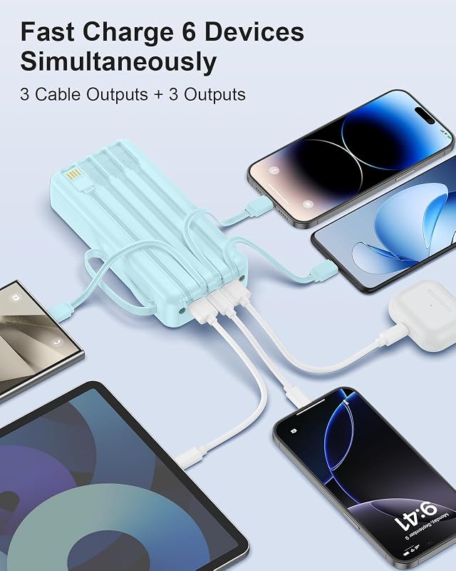 Batterie externe 27 000 mAh avec 4 câbles intégrés, fonction de charge