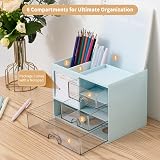 RISEMART Desk Organiser with 3 Drawers Blue 21x14.5x15.5cm Pen Holders view 5