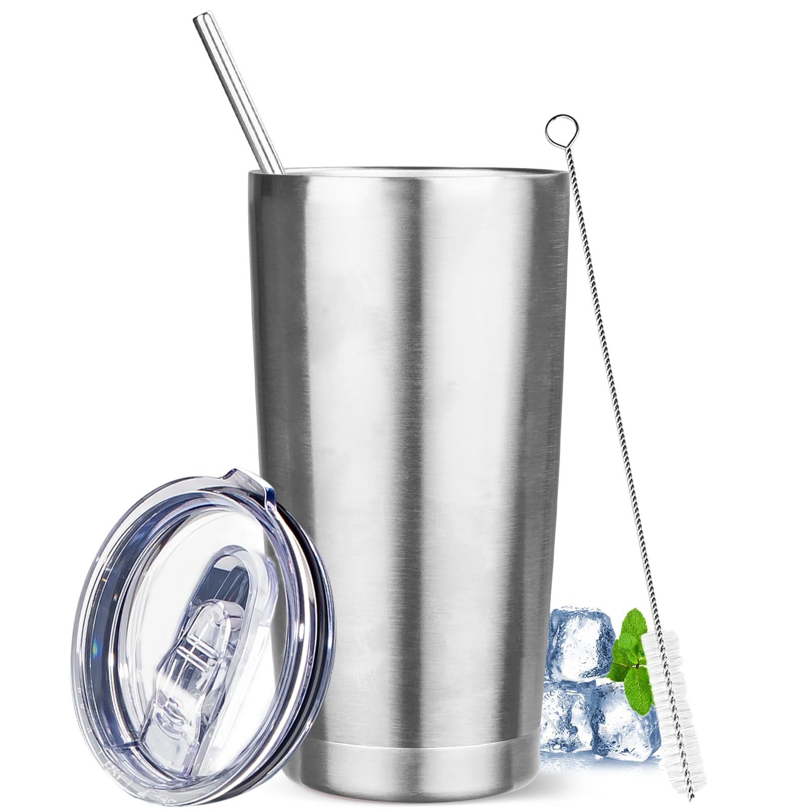 Photo 1 of **LID IS DAMAGED WONT CLOSE*** YEBTS Life 20 oz Tumbler with Lids and Straws, Stainless Steel Insulated Travel Coffee Mug, Double Wall Vacuum Insulated Tumblers, Powder Coated Coffee Tumbler for Cold & Hot Drinks (Silver)