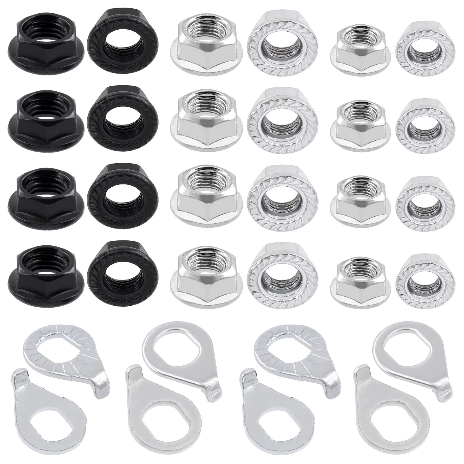 Mardatt 60Pcs M8 M9.5 M10 Bicycle Wheel Axle Nuts and Washer Assortment Kit Including Bike Hub Hex Flange Nuts, Front and Rear Wheel Hub Safety Washers Retaining Clips for Road Mountain Bike