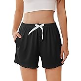 Ekouaer Womens Pajama Shorts Soft Comfy Ruffle Sleep Shorts 2026 Summer Casual Elastic Waist Pj Short with Pockets