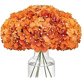 FLORRALIA Fake Orange Hydrangea Artificial Flowers - Faux Silk Hydrangeas Flowers Heads with Stems Real Touch for Home Wedding Party Table Decor(Orange,Pack of 10)