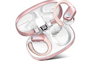 LTINIST Wireless Bluetooth Earbud Sport, Bluetooth 5.3 Headphones with Noise Cancelling Mic, 75H HiFi Stereo Over Ear Earbud with LED Display and USB-C, IP7 Waterproof Earphones, Button Control, Rose Gold
