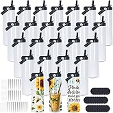 oaptuza 20 Oz Sublimation Tumblers Bulk Skinny Straight, 25 Pack Sublimation Sport Water Bottles Blanks with Portable Handle, Double Wall Stainless Steel Tumbler Cup for Heat Transfer, Individual Box