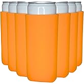 TahoeBay Slim Can Cooler Sleeves (12-Pack) Skinny Tall Cans 12 Oz Bulk Thin Seltzer Fit Sublimation Blanks for Vinyl Plain Blank Foam Beer Bottles Black White Assorted Solid Set (Orange)