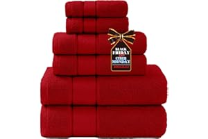 COZYART Red Bath Towel Set 6 Piece, Luxury 100% Turkish Cotton 650GSM Hotel Quality, Soft, Absorbent,Towel Sets for Bathroom | 2 Bath Towels 2 Hand Towels 2 Washcloths