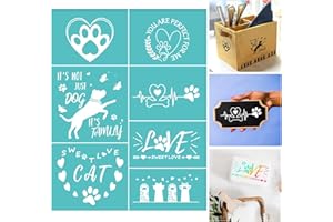 BEUNITONE 2pcs Dog Paw Print Self-Adhesive Silk Screen Transfer Stencil - Love Cat Printing Mesh 11x8.5 Reusable for DIY Painting on Wood Fabric Chalks Home Decor