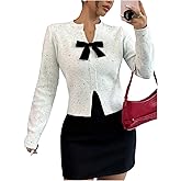 GORGLITTER Women's Cropped Sweater Bow Cute Long Sleeve V Neck Spring Fashion Trendy 2026 Cozy Pullover Top