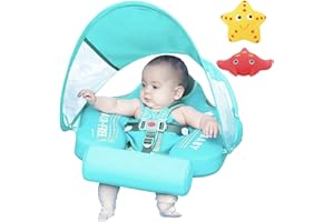 VQ-ANT Mambobaby Float with Canopy Size Improved Non Inflatable Infant Baby Pool Float Smart Mambo Float Swim Trainer Add Tail Baby Swim Float Mambo Baby Float Solid Air Free Water Waist Swimming Ring