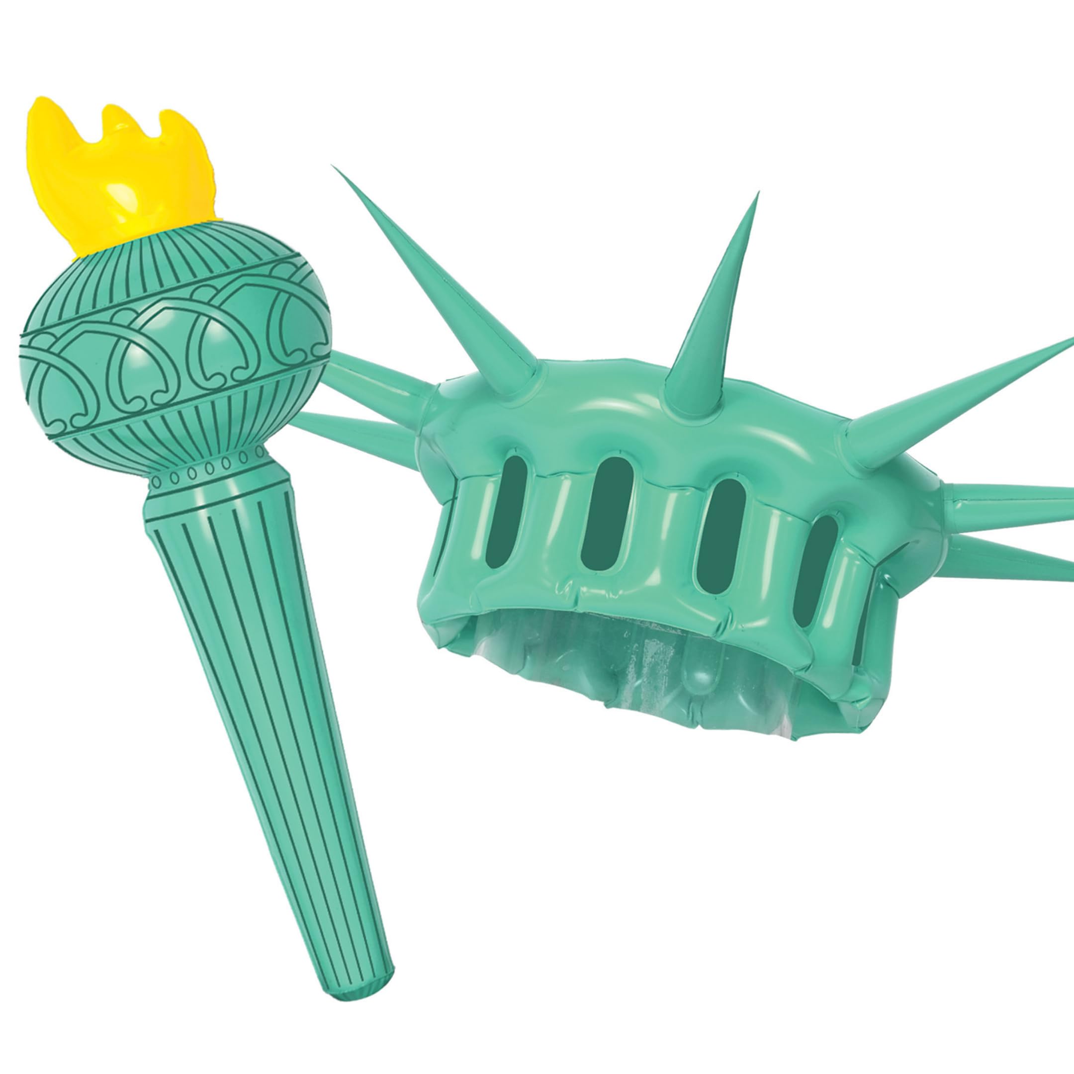 Beistle 60880 Novelty Inflatable Adult Statue of Liberty Costume Crown and Torch, Patriotic Party Decorations, Plastic, Green/Yellow/Black,22.25" & 17.5"