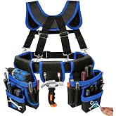 Magnetic Tool Belt, Heavy Duty Tool Pouch for men Magnet Holster Nail Utility Toolbelt Adjustable Waist Holder for Handyman Contractor (26 pockets with suspenders) (Blue)