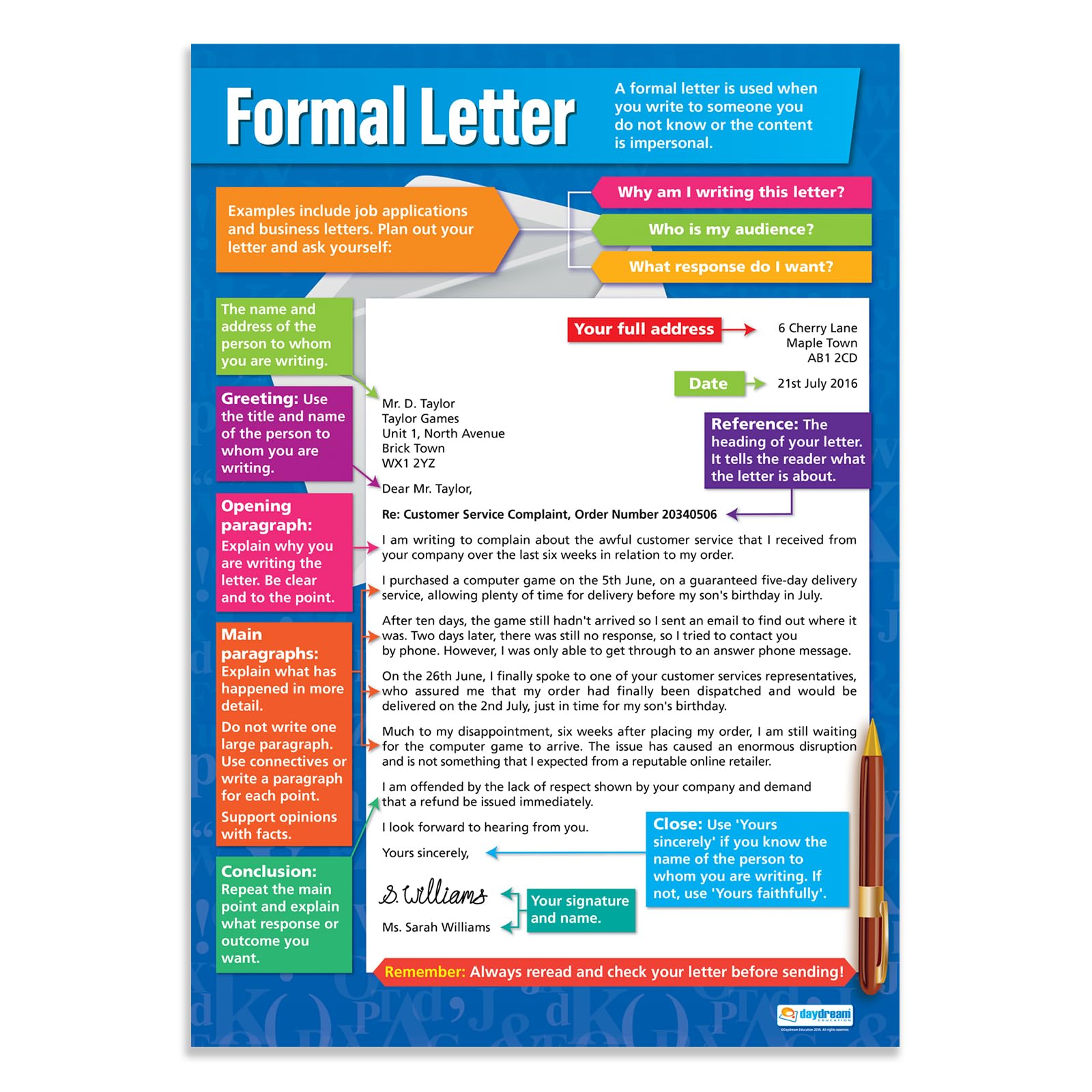Daydream Education Formal Letter | English Posters | Gloss Paper measuring 850mm x 594mm (A1) | Language Classroom Posters | Education Charts